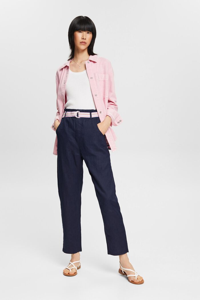 Van linnen: broek met kleurrijke ceintuur, NAVY, detail image number 1