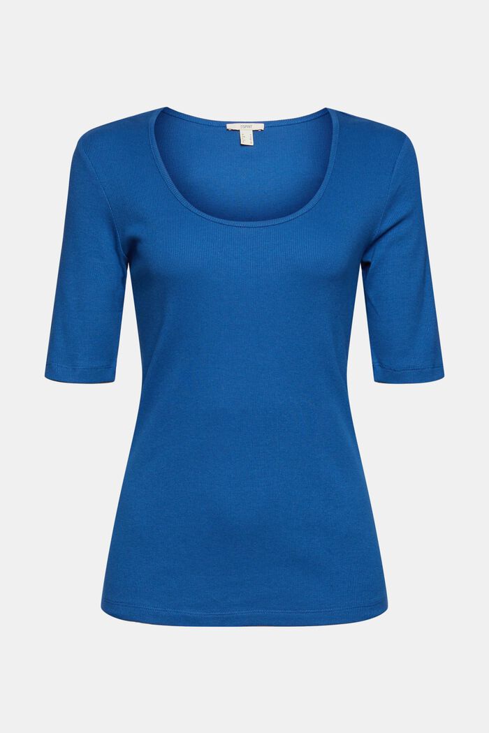 Fijn geribd T-shirt, mix van biologisch katoen, BRIGHT BLUE, detail image number 2