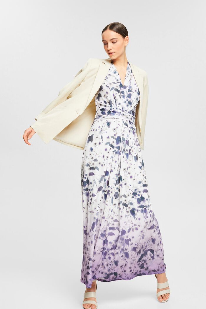 Gerecycled: maxi-jurk met motief, OFF WHITE, detail image number 1