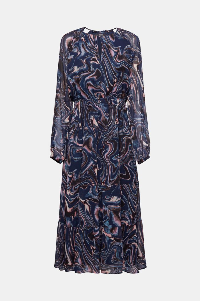 Maxi-jurk van crinkled chiffon met volantmouwen, NAVY, detail image number 5