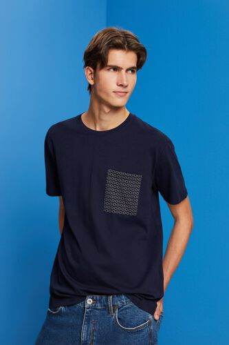 Blauw T-shirt van duurzaam katoen met borstzak