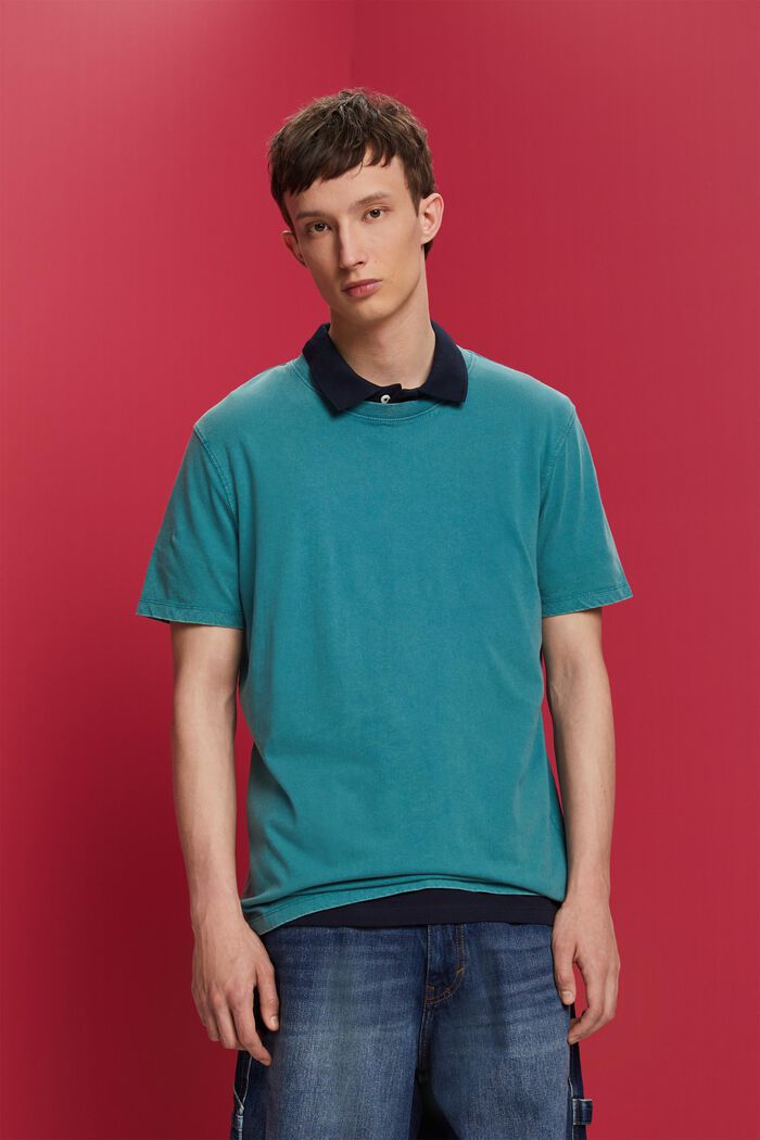 Garment-dyed jersey T-shirt, 100% katoen, TEAL BLUE, detail image number 0