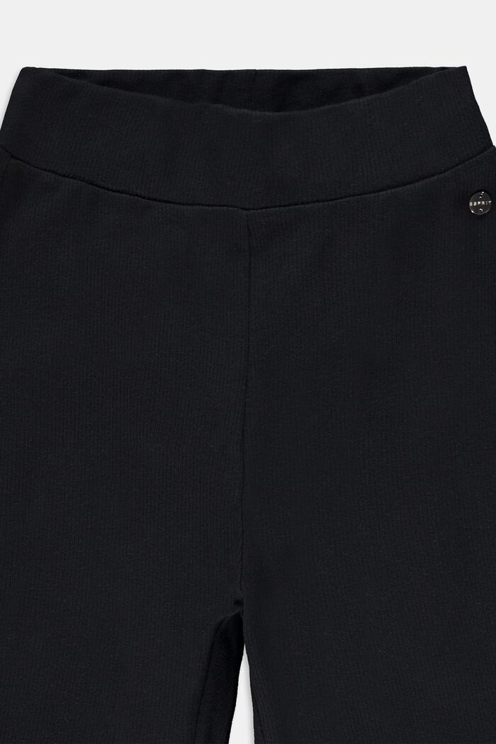 Geribde katoenen legging met splits aan de pijpboorden, BLACK, detail image number 2