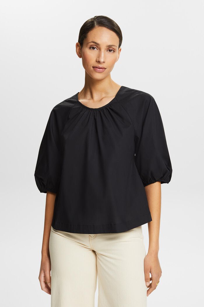 Popeline blouse met blousonmouwen, BLACK, detail image number 0