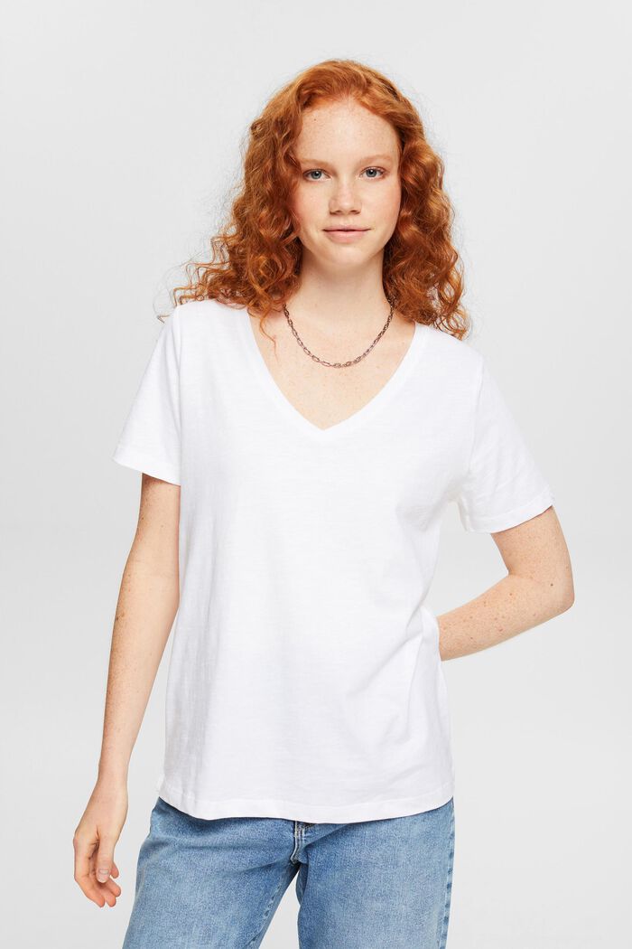 T-shirt met V-hals, WHITE, detail image number 1