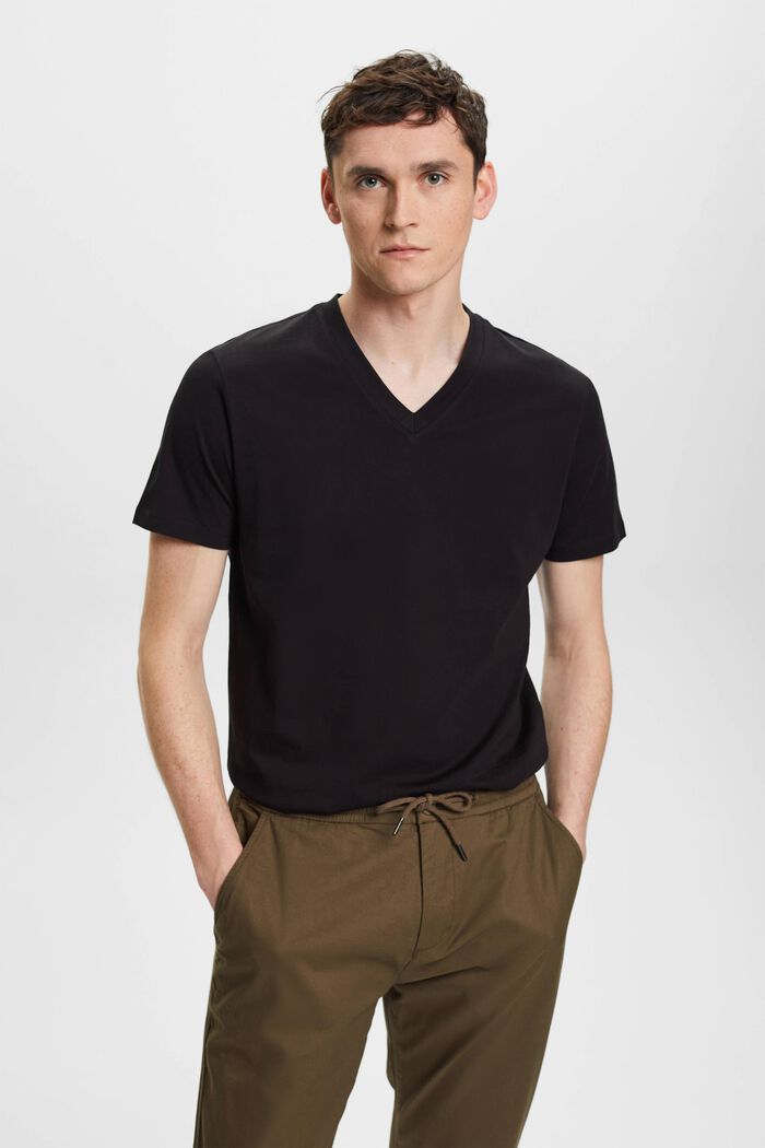 Slim fit katoenen shirt met V-hals, BLACK, detail image number 0