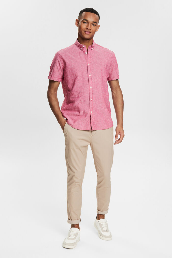 Met linnen: overhemd met buttondownkraag en korte mouwen, DARK PINK, detail image number 6