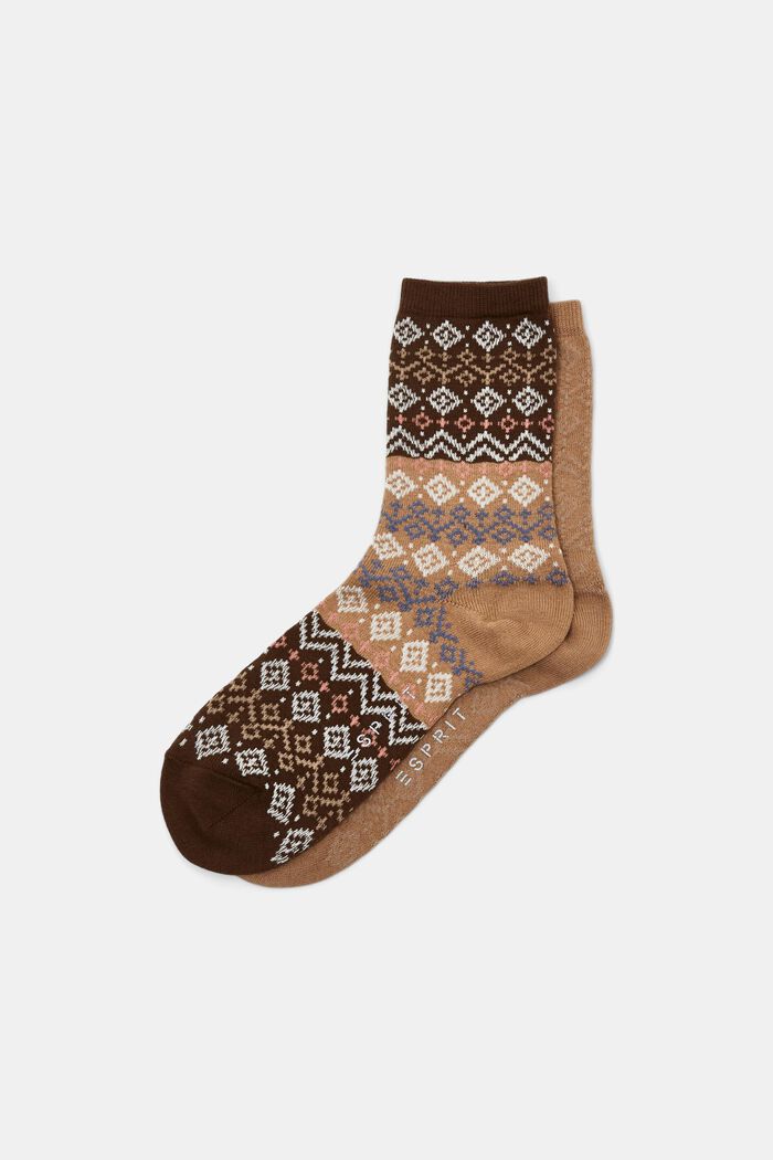 Set van 2 paar Noorse sokken, organic cotton, BROWN, detail image number 0