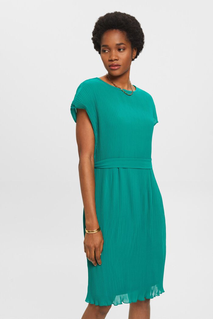 Mouwloze jurk met plissés, LENZING™ ECOVERO™, EMERALD GREEN, detail image number 0