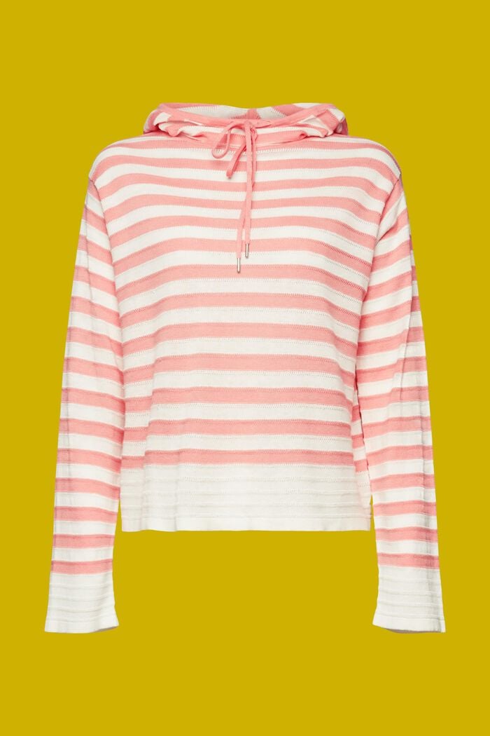 Gestreepte gebreide hoodie met linnen, PINK, detail image number 6