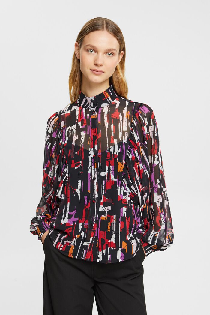 Chiffon blouse met motief, BLACK, detail image number 1