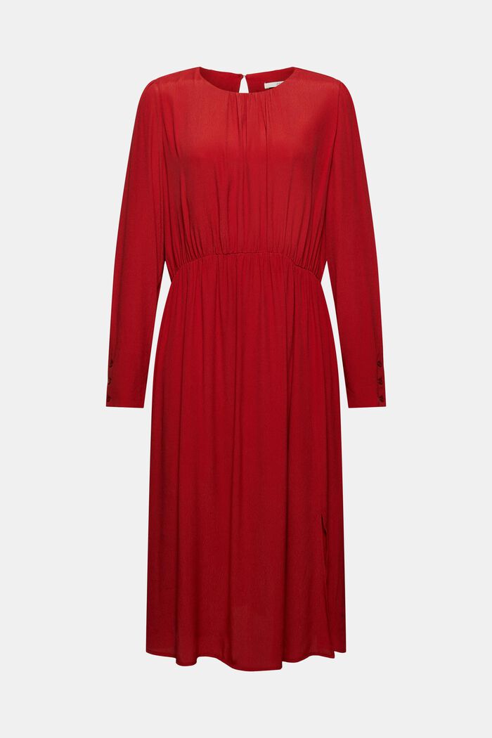 Midi-jurk van crêpe met LENZING™ ECOVERO™, DARK RED, overview