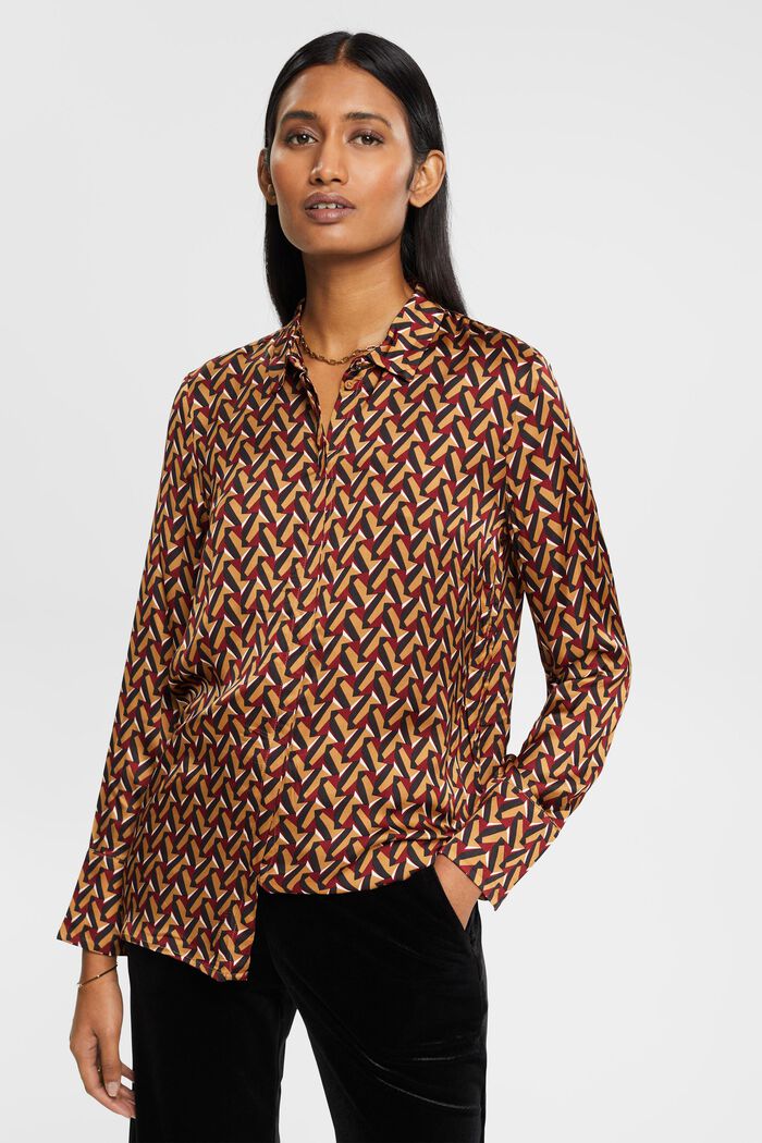 Satijnen blouse met all-over motief, BLACK, detail image number 0