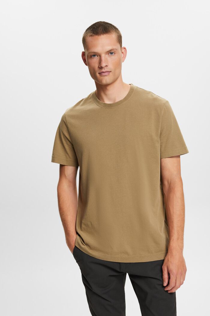 Jersey T-shirt met ronde hals, 100% katoen, KHAKI GREEN, detail image number 0
