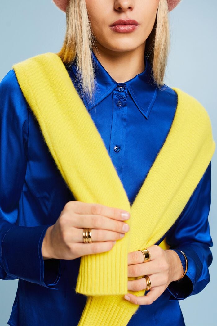 Satijnen blouse met lange mouwen, BRIGHT BLUE, detail image number 1