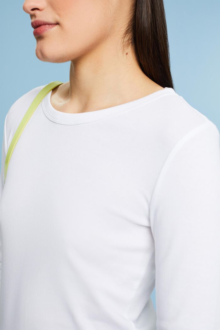 T-shirt van katoen-jersey met lange mouwen, WHITE, detail image number 3