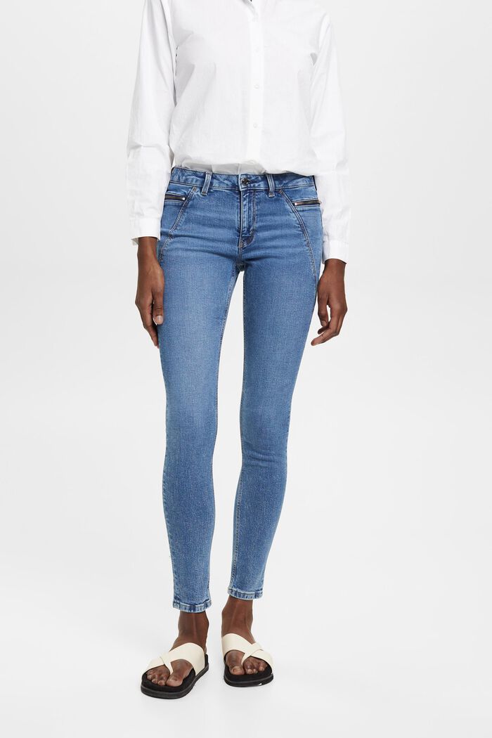 Mid-rise jeans met skinny fit en ritszakken, BLUE MEDIUM WASHED, detail image number 0