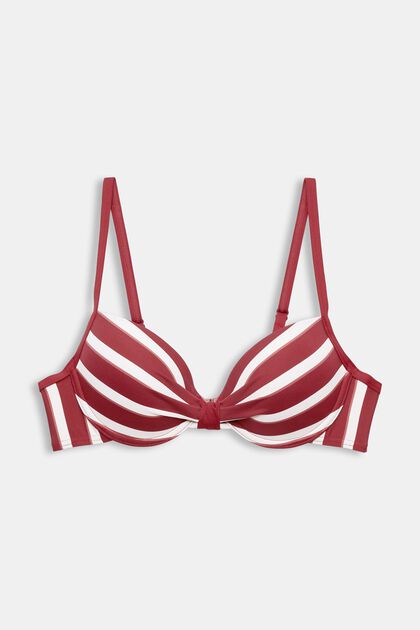 Gewatteerde bikinitop met beugels en strepen, DARK RED, overview