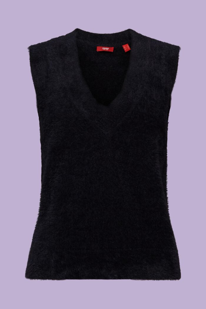 Mouwloos vest met V-hals van een wolmix, BLACK, detail image number 6