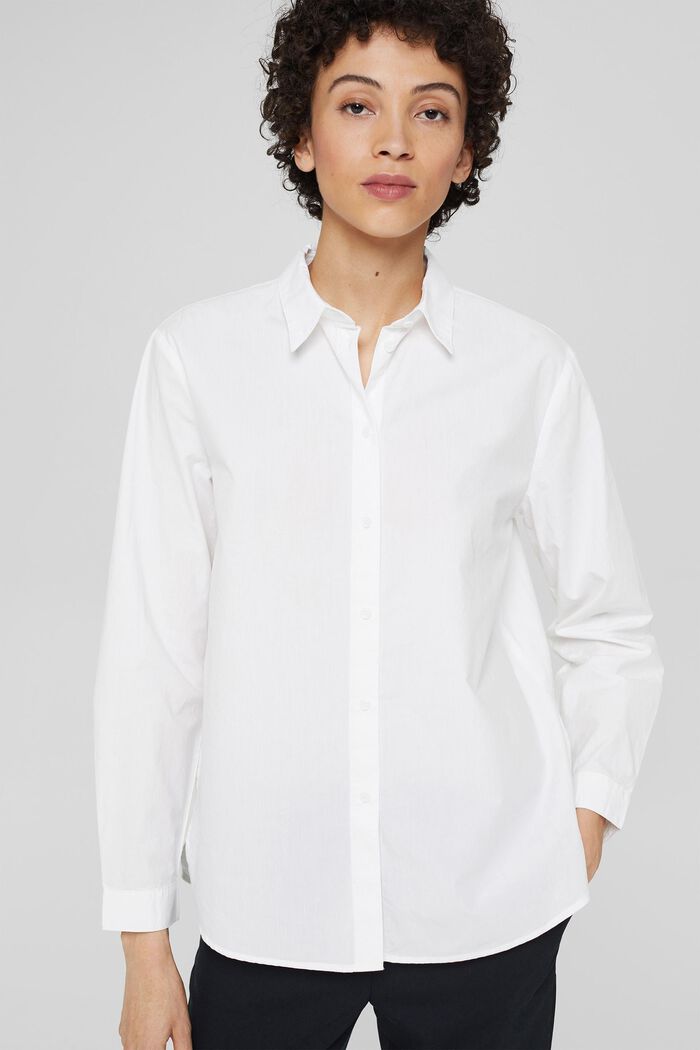 Oversized overhemdblouse van katoen, WHITE, detail image number 0