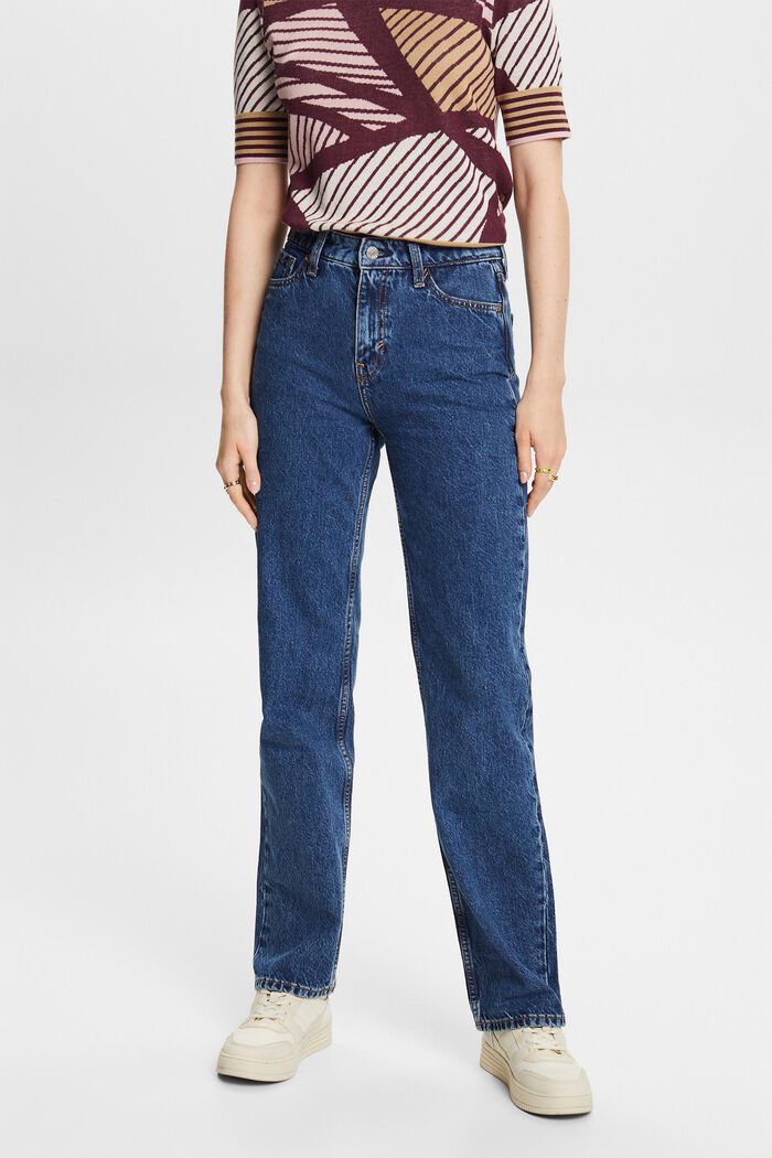 Jeans met retrolook, hoge taille en rechte pijpen, BLUE MEDIUM WASHED, detail image number 0