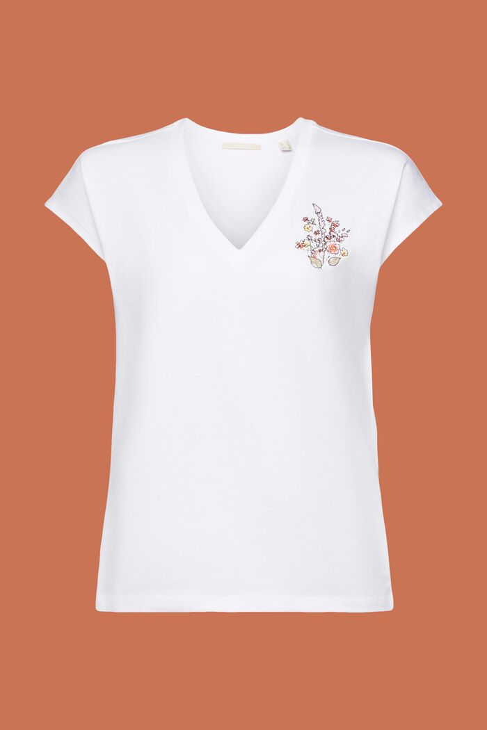T-shirt met borduursel, 100% katoen, WHITE, detail image number 5