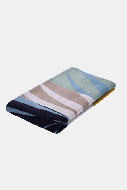 Gestreepte handdoek met motief van palmboombladeren