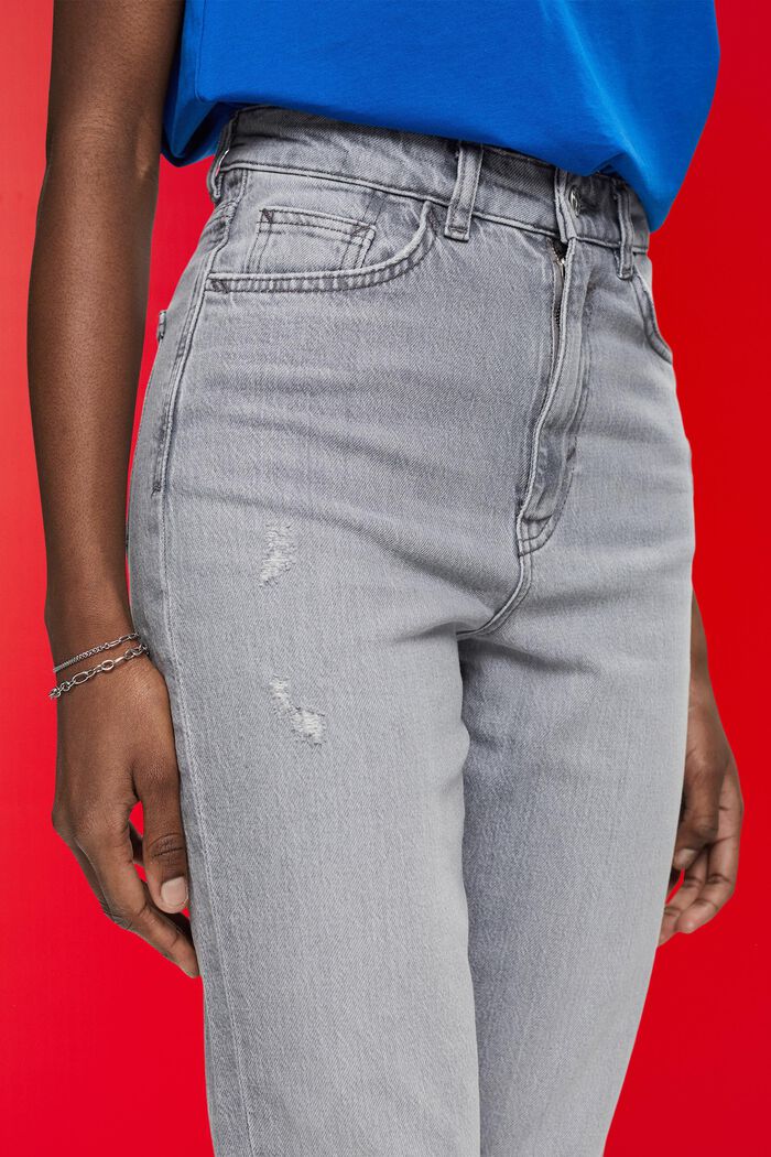 Jeans met hoge taille, kortere pijpen en een rafelige zoom, GREY MEDIUM WASHED, detail image number 2