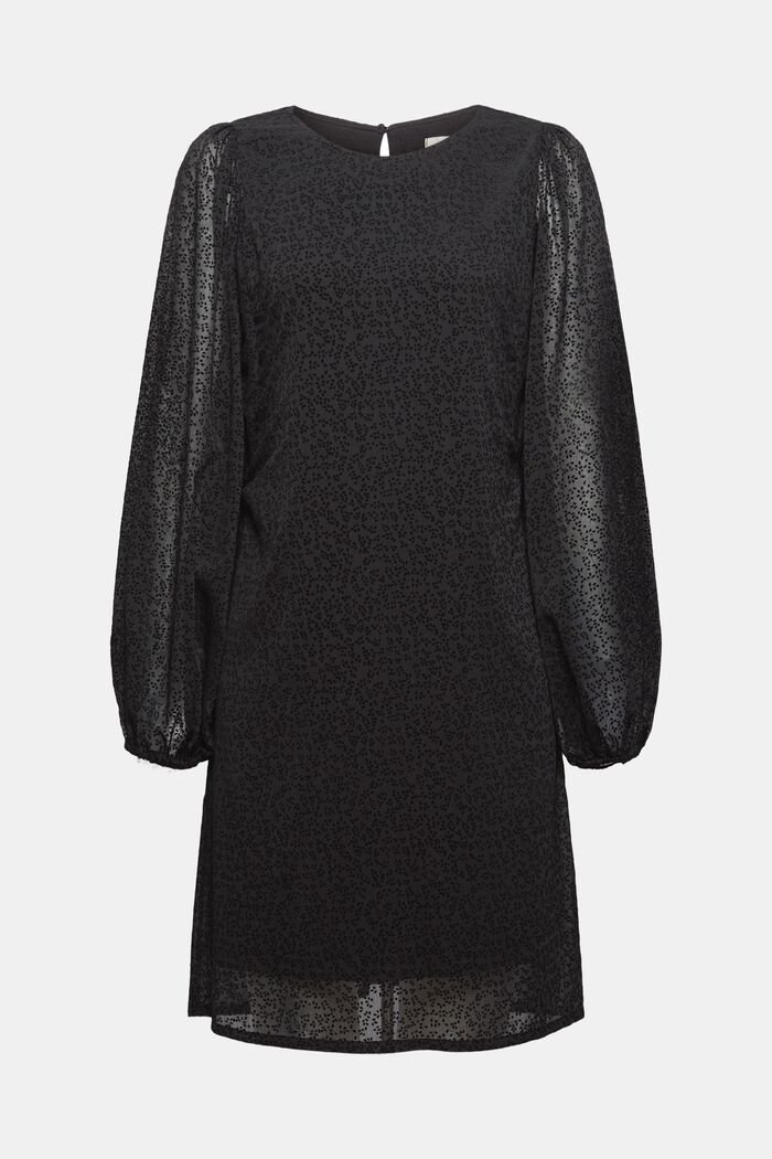 Chiffon jurk met motief met fluwelen look, BLACK, detail image number 6