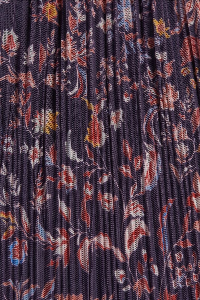 Geplooide mesh jurk met bloemenprint, NAVY, detail image number 4