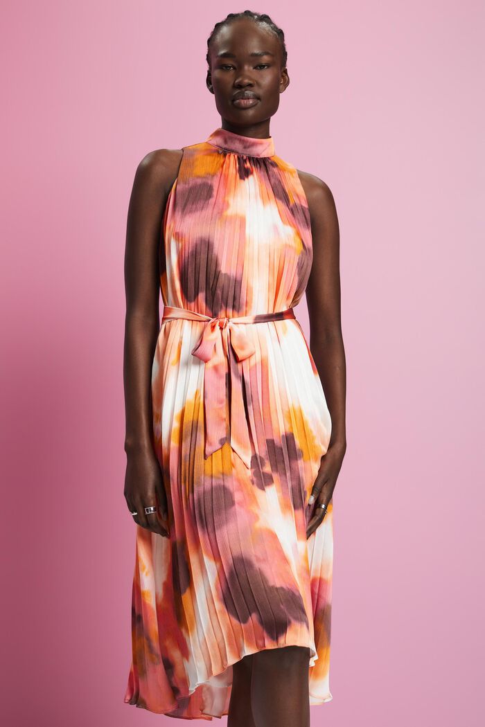 Crinkled midi-jurk met print all-over, PINK, detail image number 0