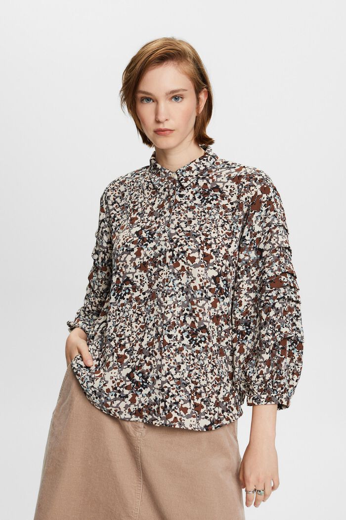 Gerecycled: blouse met motief, BROWN, detail image number 0