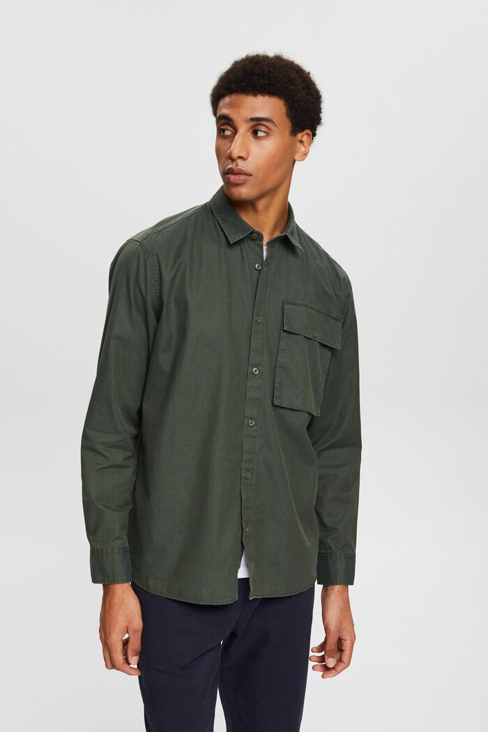 Katoenen overhemd met borstzak, KHAKI GREEN, detail image number 0
