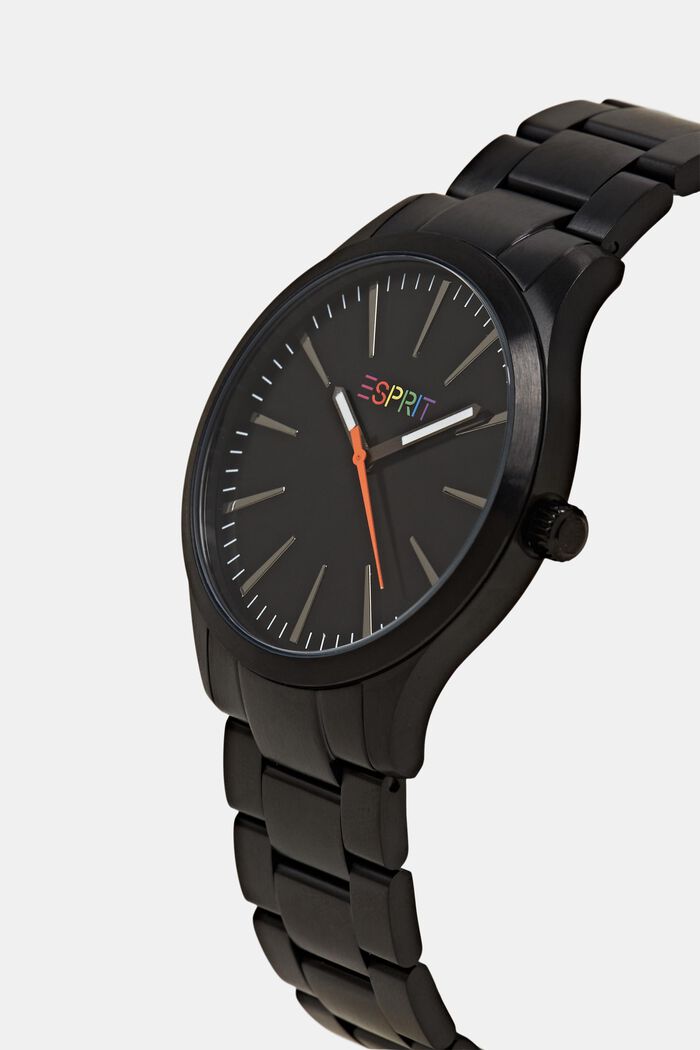 Edelstalen horloge met meerkleurig logo, BLACK, detail image number 1