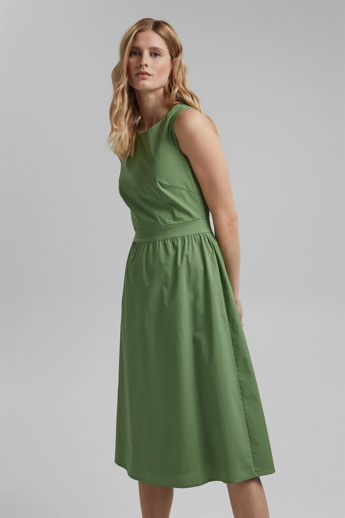 Popeline midi-jurk van biologisch katoen, LEAF GREEN, detail image number 0