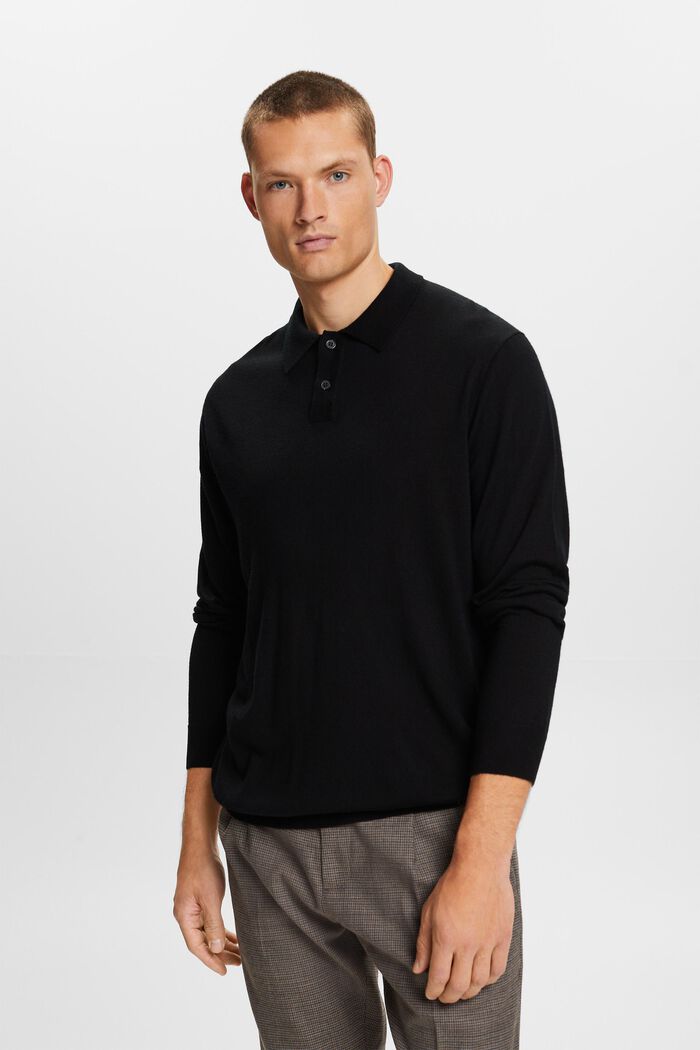 Wollen polosweater, BLACK, detail image number 2