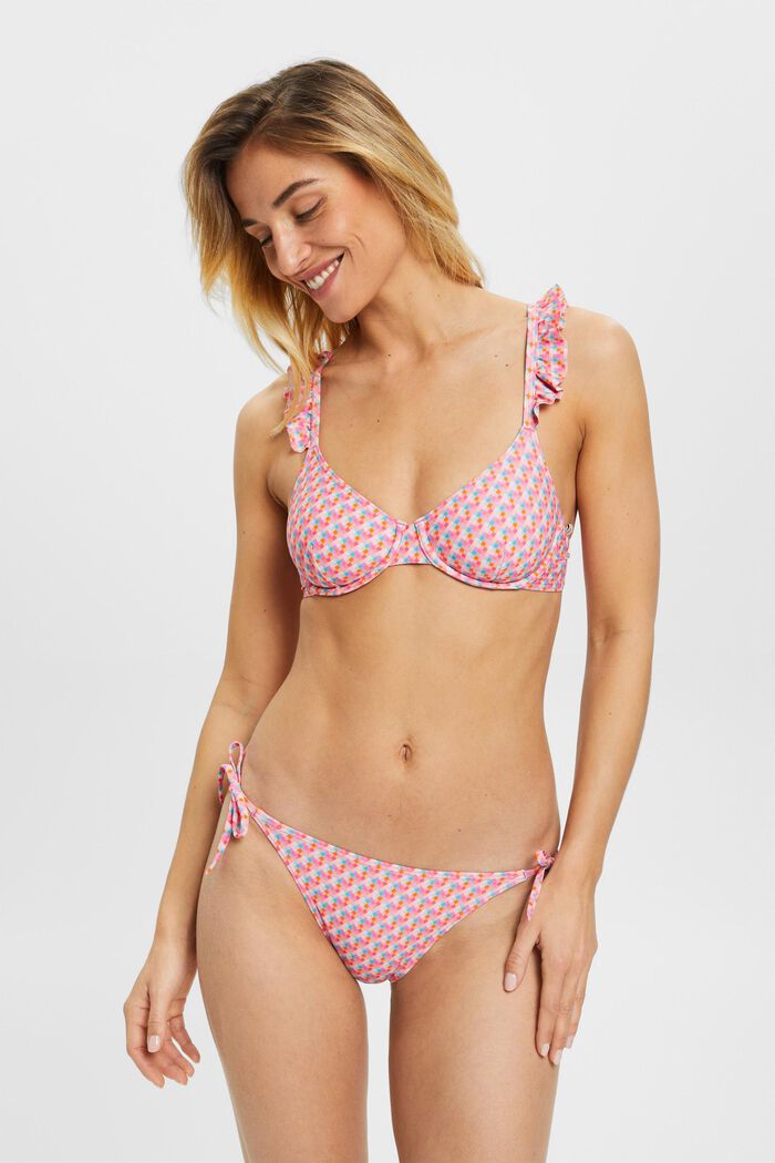 Bikinitop met geometrisch motief en beugels, PINK FUCHSIA, detail image number 0
