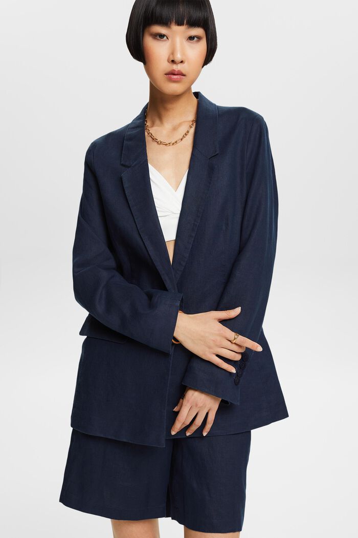 Linnen single-breasted blazer, NAVY, detail image number 0