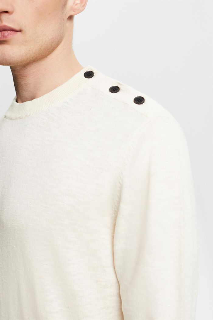 Sweater van katoen en linnen met ronde hals, CREAM BEIGE, detail image number 3
