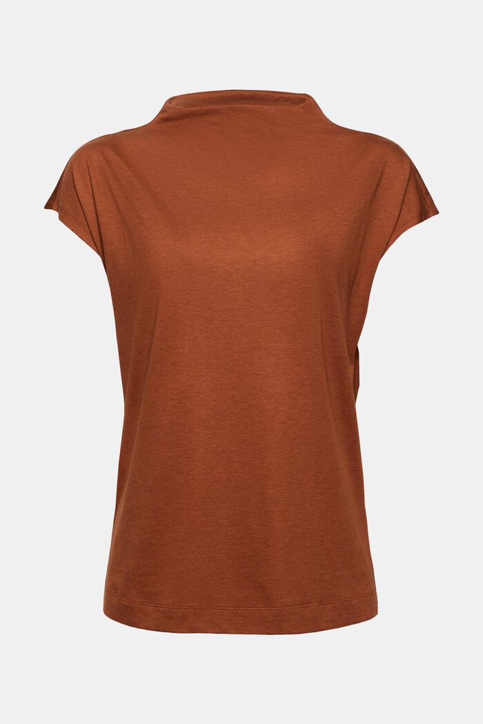 Met TENCEL™: T-shirt met opstaande kraag, TOFFEE, detail image number 0