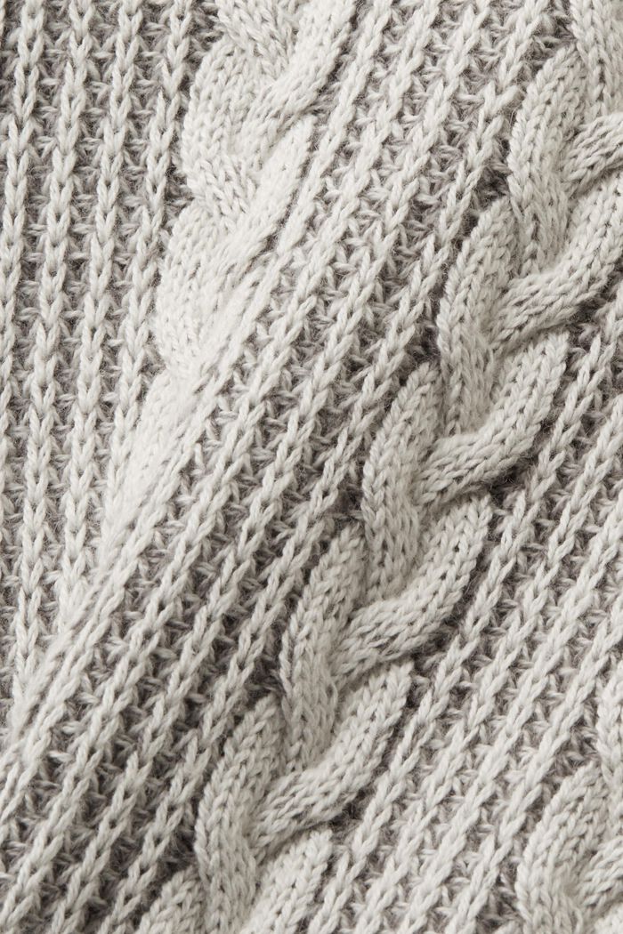Sweater met kabelpatroon en ronde hals, BROWN GREY, detail image number 6
