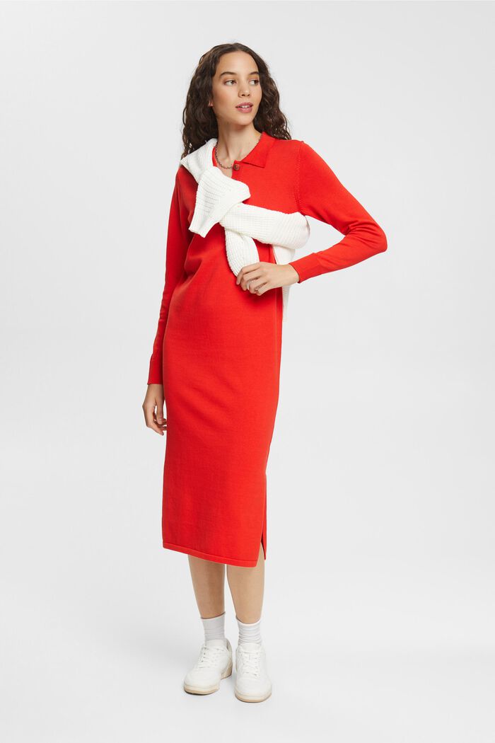 Gebreide jurk met polokraag, RED, overview