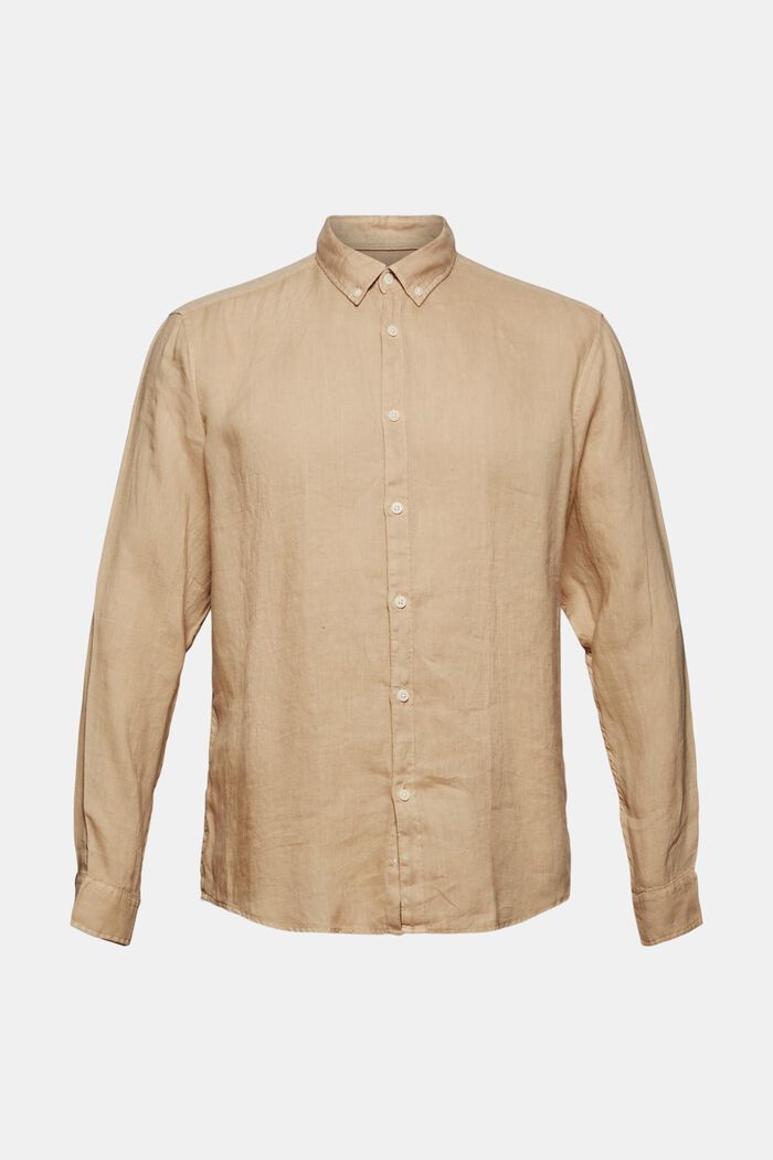 Buttendownoverhemd van 100% linnen, BEIGE, detail image number 7