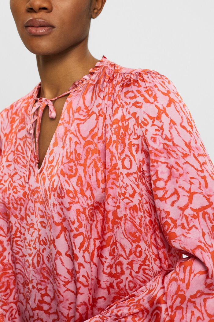 Satijnen blouse met motief en ruchesrand, PINK, detail image number 2