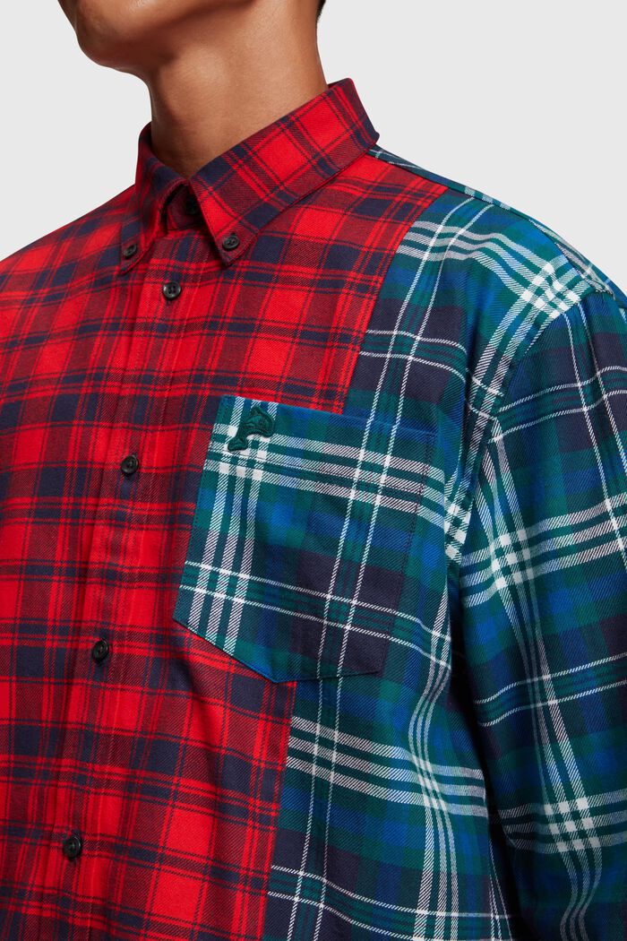 Flanellen shirt met een geruite motiefmix in patchworklook, RED, detail image number 2