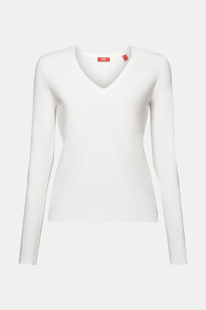 Basic jersey top met lange mouwen, OFF WHITE, detail image number 6