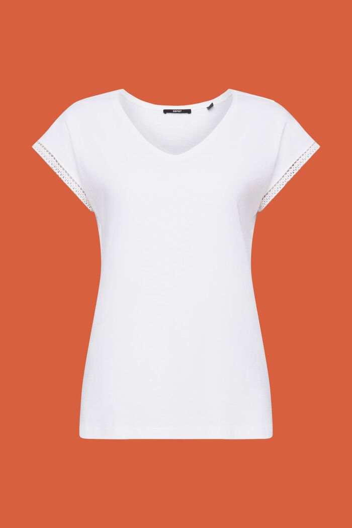 T-shirt met kanten detail, WHITE, detail image number 5