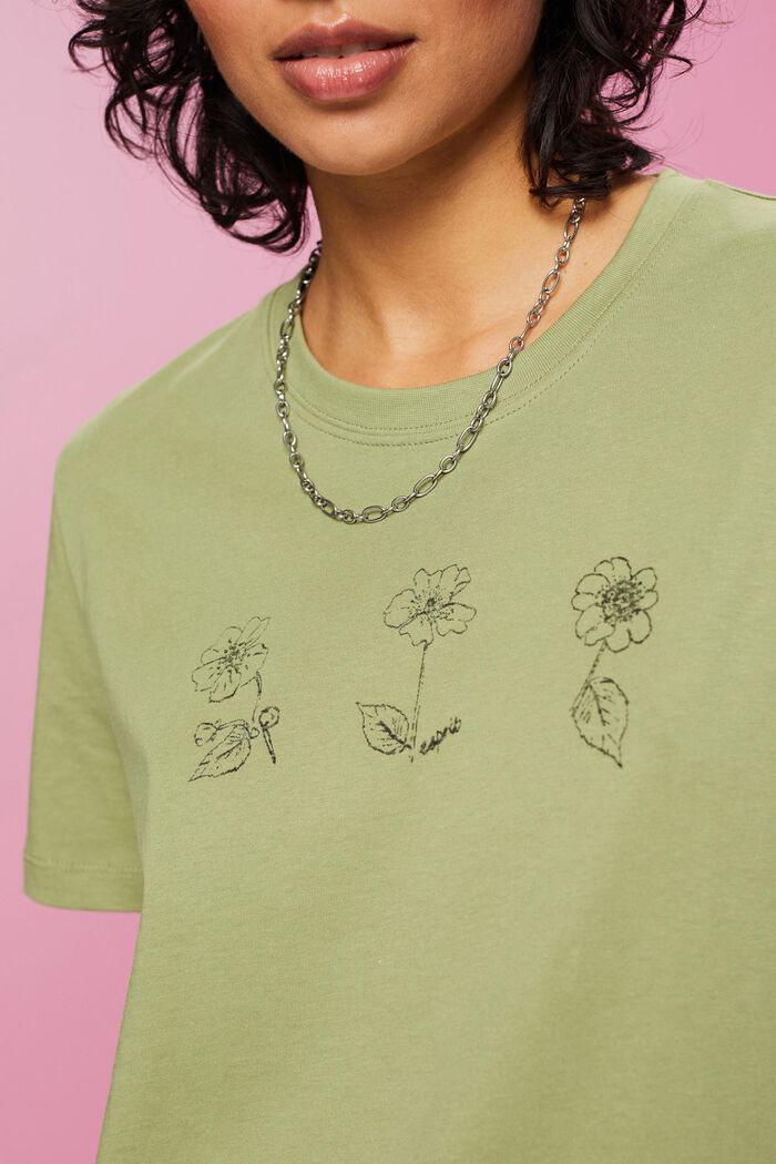 Katoenen T-shirt met bloemetjesprint, PISTACHIO GREEN, detail image number 2