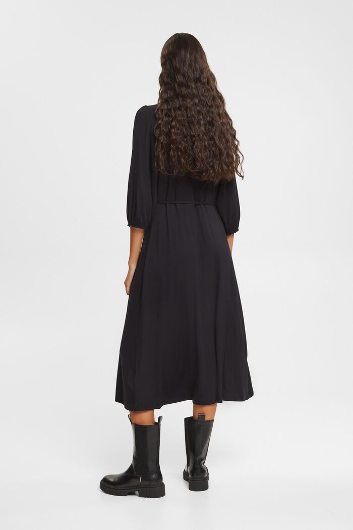 Jersey midi-jurk met strikceintuur, BLACK, detail image number 3