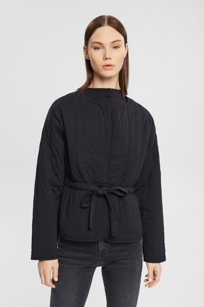 Gewatteerd vest met ceintuur in sweatshirtstijl, BLACK, detail image number 1
